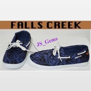 New Falls Creek Shoes Mens Size 9 Boat Black & Blue Leaf Casual Slides NWT